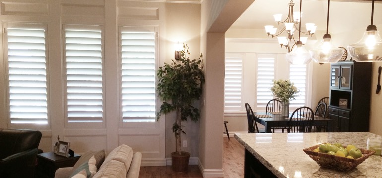 Denver shutters in dining room and family room